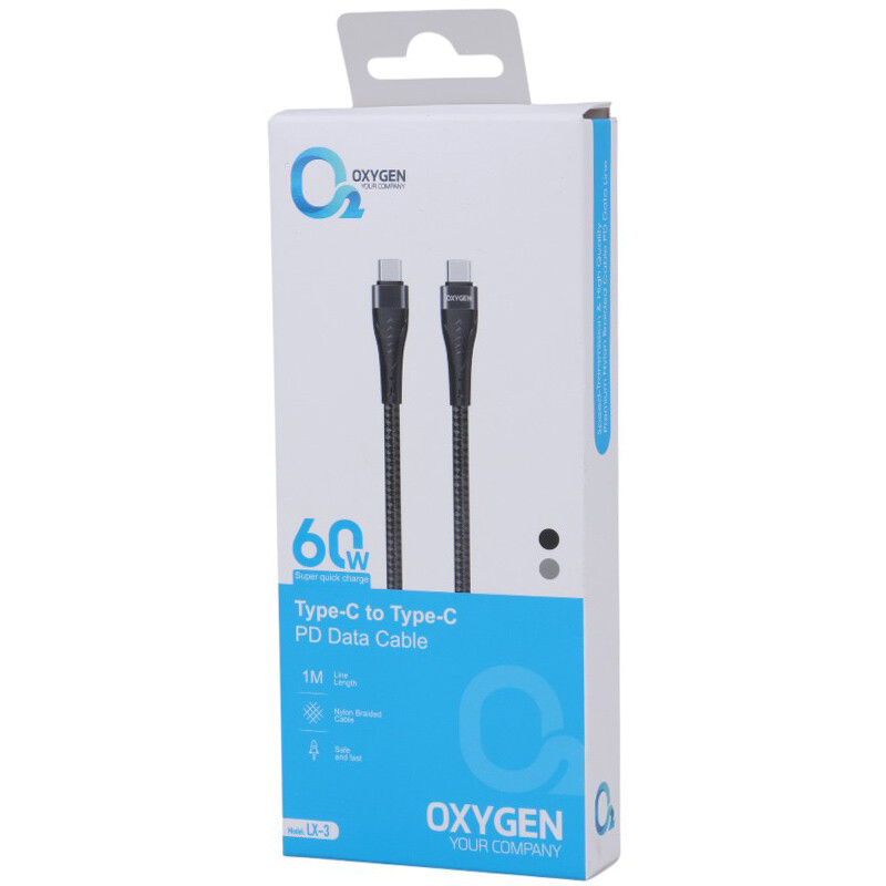 کابل تبدیل فست شارژ Oxygen LX-3 Type-C to Type-C PD 5A 60W 1m