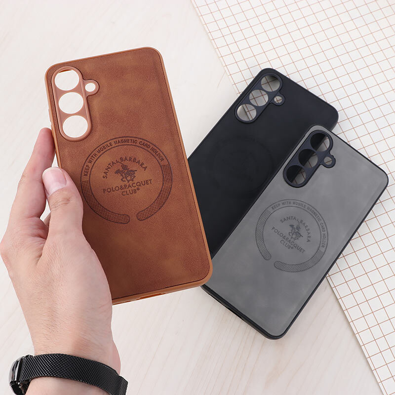 قاب چرمی Polo & Racquet Club سامسونگ Galaxy S24 FE طرح مگ سیف محافظ لنزدار