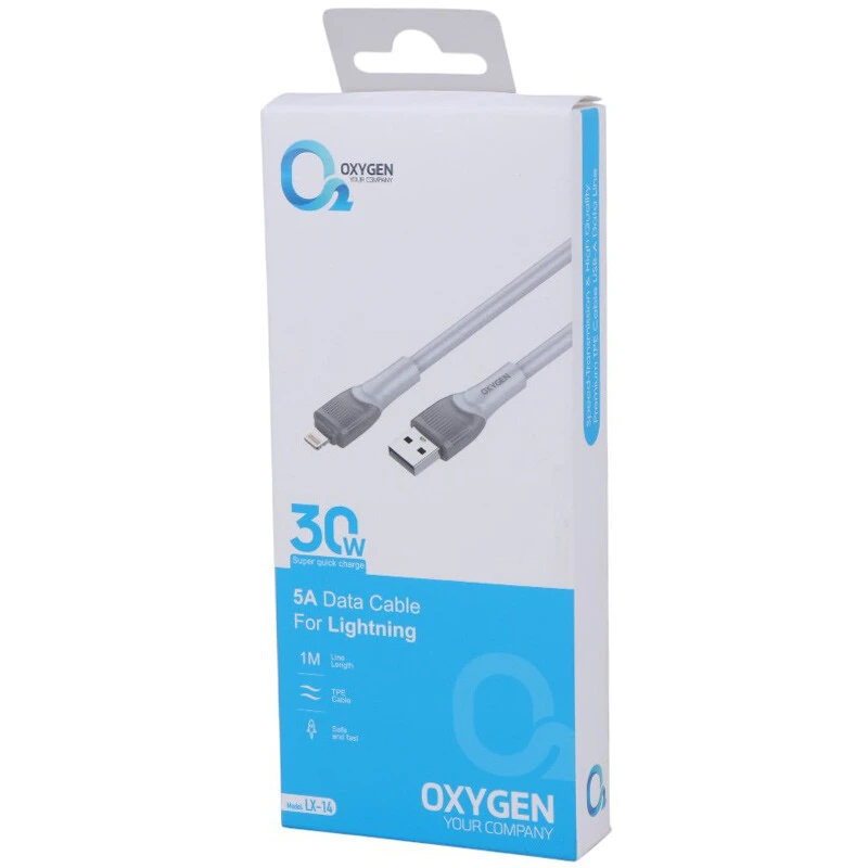 کابل آیفونی فست شارژ Oxygen LX-14 5A 30W 1m