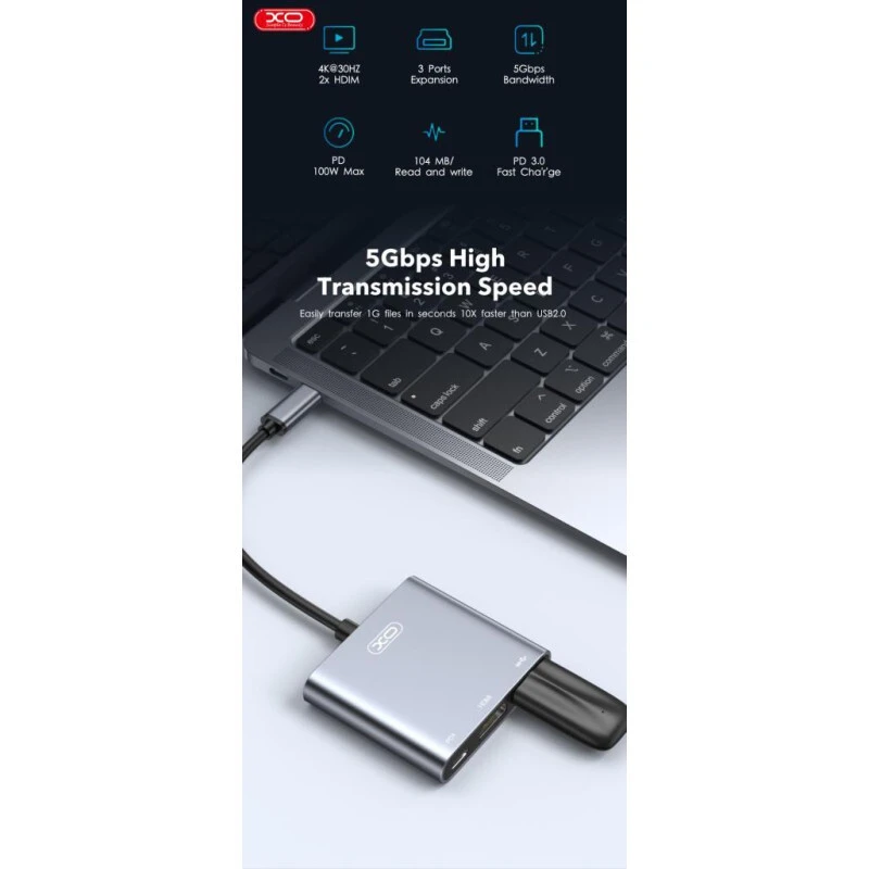 هاب 3 پورت Type-C ایکس او XO-HUB011