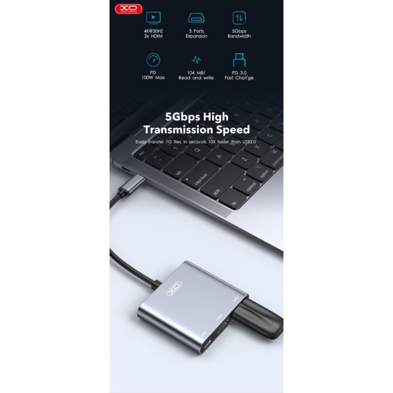 هاب 3 پورت Type-C ایکس او XO-HUB011
