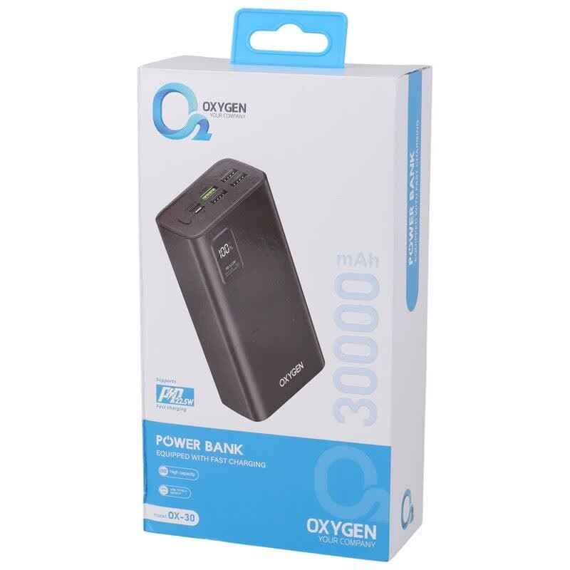 پاور بانک فست شارژ اکسیژن OX-30 QC3.0 PD 22.5W ظرفیت 30000 میلی آمپر ساعت