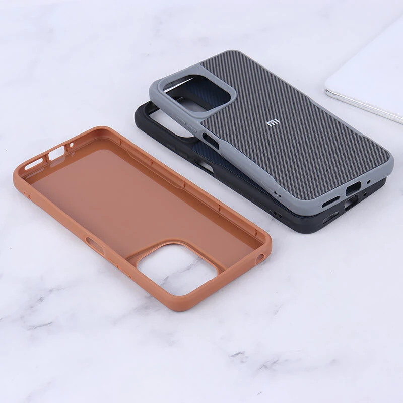 قاب سیلیکونی هاشور دار شیائومی Redmi 13C / Poco C65 لوگو متال