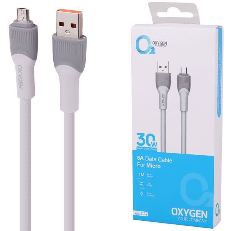 کابل میکرو یو اس بی فست شارژ Oxygen LX-14 5A 30W 1m