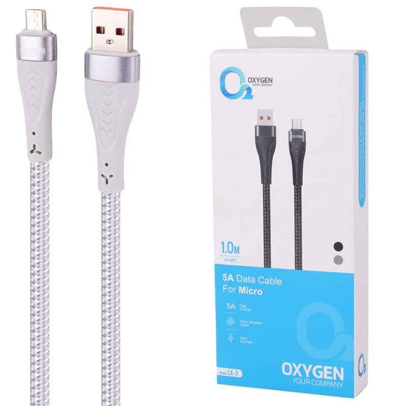 کابل میکرو یو اس بی فست شارژ Oxygen LX-3 5A 1m
