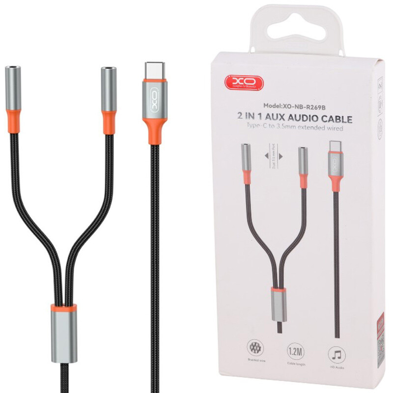 کابل 1 به 2 صدا Type-C ایکس او XO-NB-R269B 1.2m