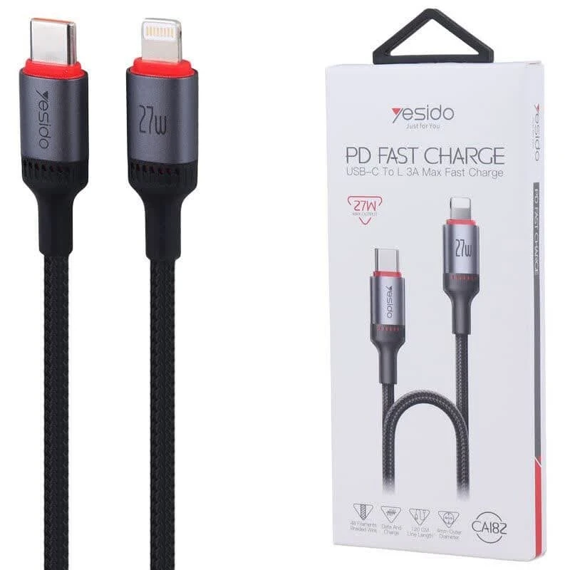 کابل تبدیل فست شارژ Yesido CA182 Type-C To Lightning 3A PD 27W 1.2m