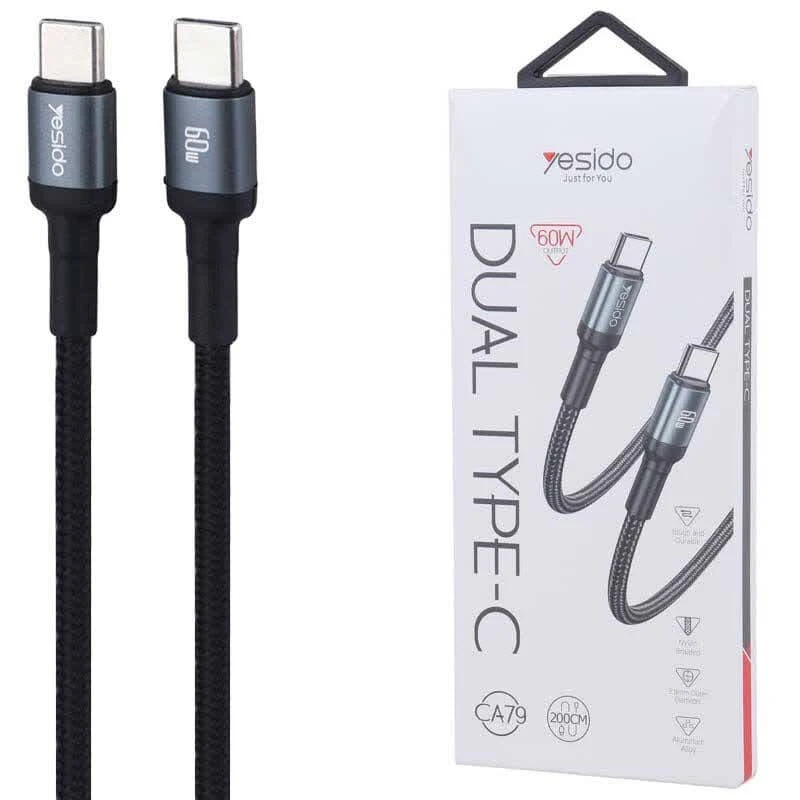 کابل تبدیل فست شارژ Yesido CA79 Type-C to Type-C 60W 2m