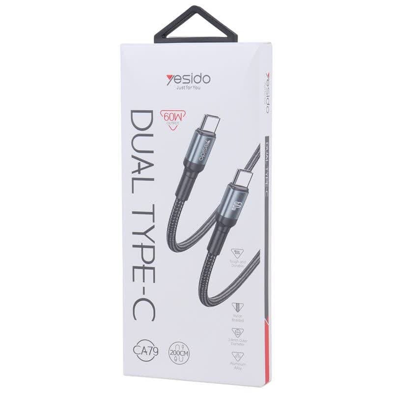 کابل تبدیل فست شارژ Yesido CA79 Type-C to Type-C 60W 2m