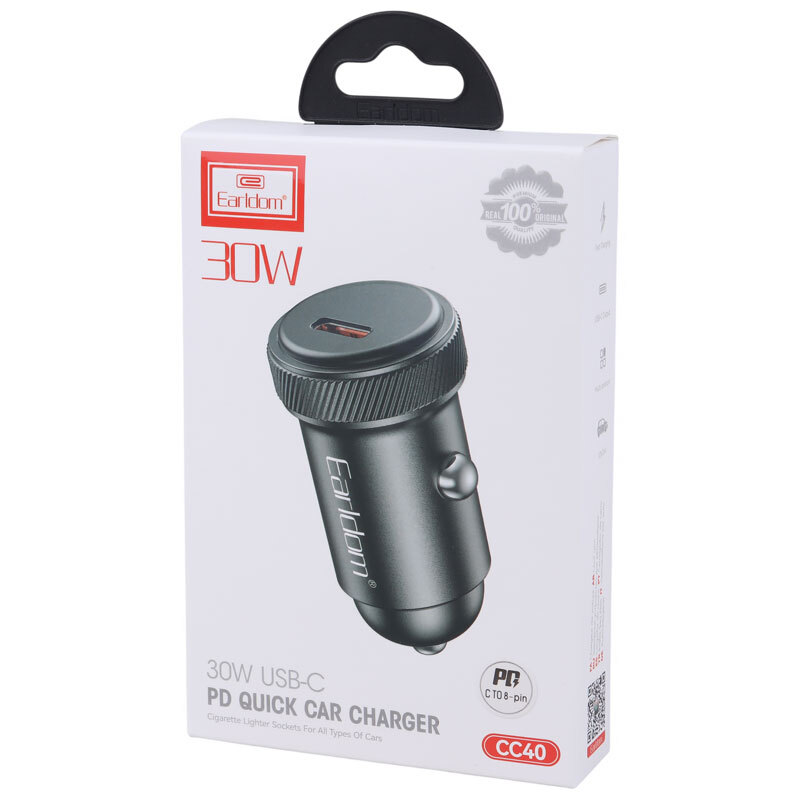 شارژر فندکی فست شارژ Earldom ES-CC40 PD 3A 30W + کابل آیفونی