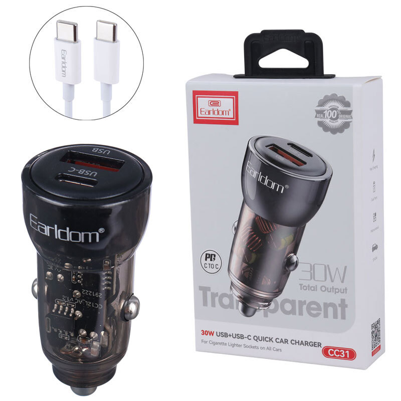 شارژر فندکی فست شارژ Earldom ES-CC31 3A QC PD 30W + کابل تایپ سی