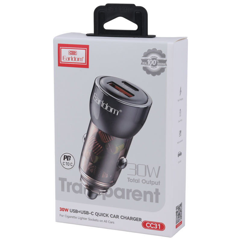 شارژر فندکی فست شارژ Earldom ES-CC31 3A QC PD 30W + کابل تایپ سی