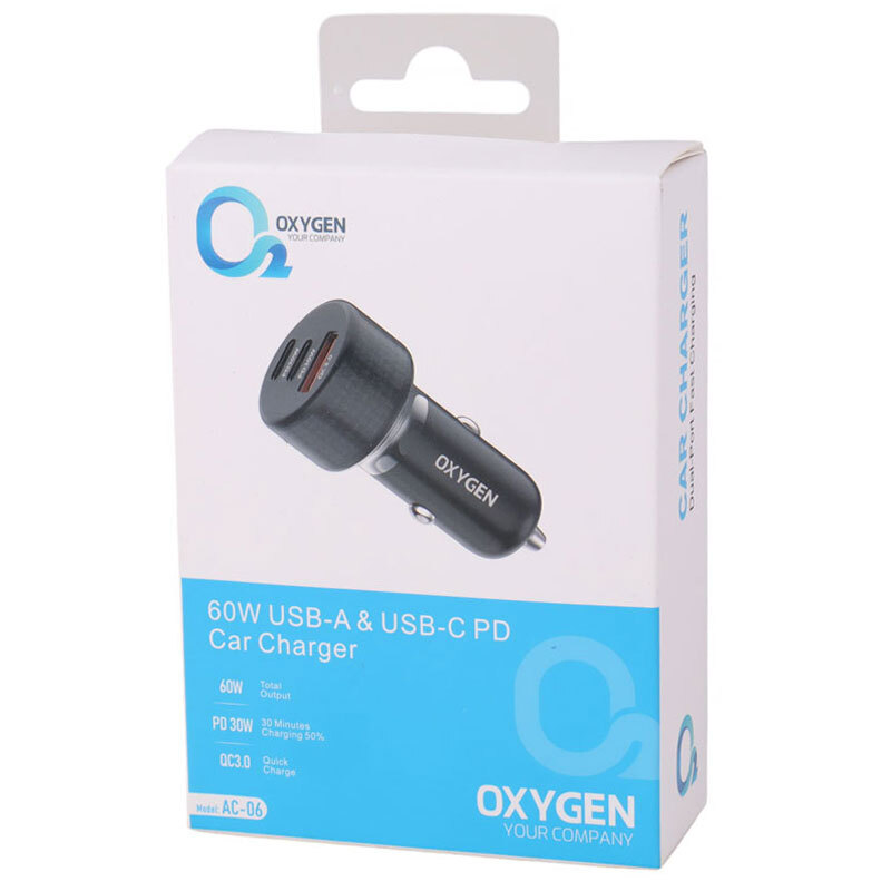 شارژر فندکی فست شارژ Oxygen AC-06 3A QC3.0 PD 20W