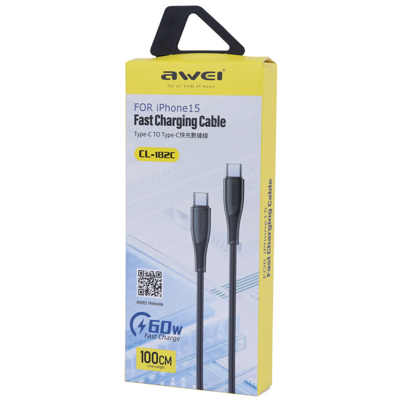 کابل تبدیل فست شارژ Awei CL-182C Type-C to Type-C 3A 60W 1m