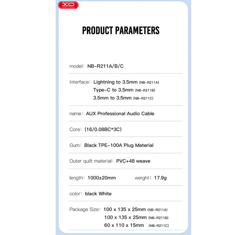 کابل تبدیل XO XO-R211A Lightning To AUX 1m