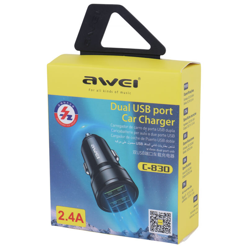 شارژر فندکی فست شارژ Awei C-830 2.4A 12W