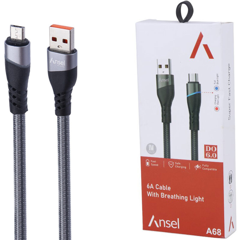 کابل میکرو یو اس بی فست شارژ Ansel A68 6A 1m