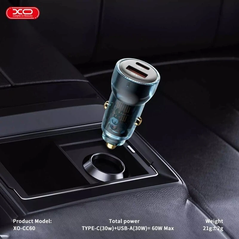 شارژر فندکی فست شارژ XO XO-CC60 3A QC3.0 PD 60W
