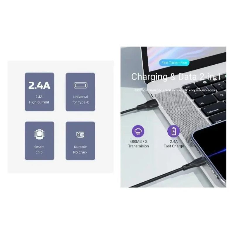 کابل تایپ سی فست شارژ Awei CL-223T 2.4A 1m