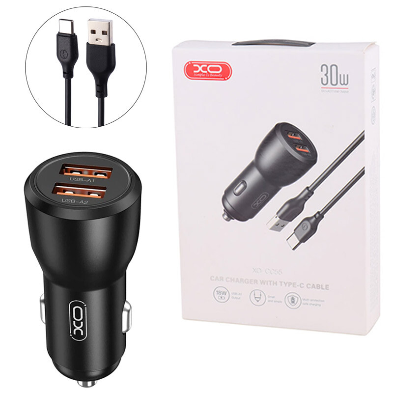 شارژر فندکی فست شارژ XO XO-CC55 3A 18W + کابل تایپ سی