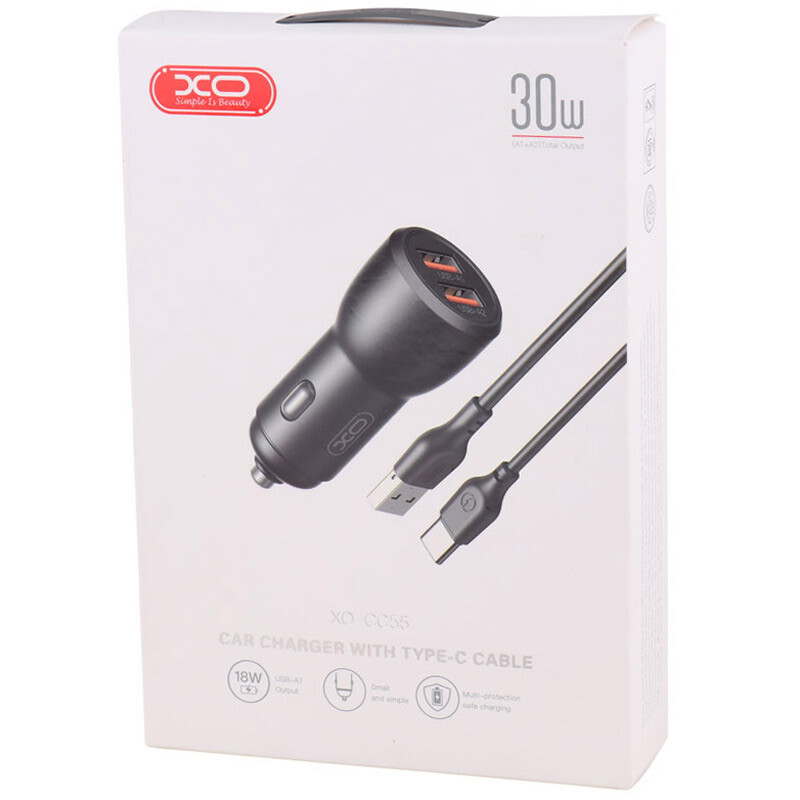 شارژر فندکی فست شارژ XO XO-CC55 3A 18W + کابل تایپ سی
