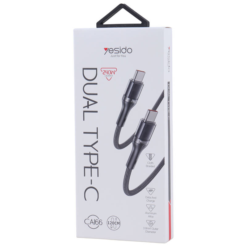 کابل تبدیل فست شارژ Yesido CA166 type-c to type-c 240W 1.2cm