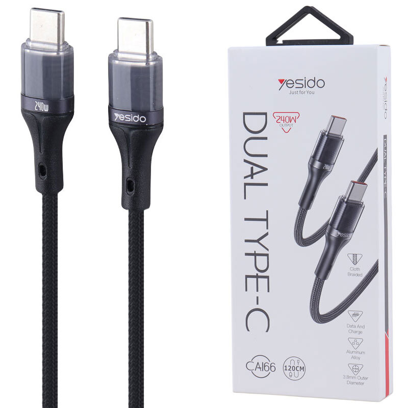 کابل تبدیل فست شارژ Yesido CA166 type-c to type-c 240W 1.2cm
