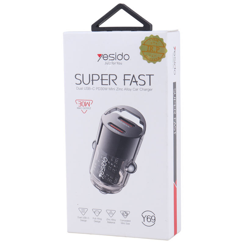شارژر فندکی فست شارژ YESIDO Y69 3A QC 30W