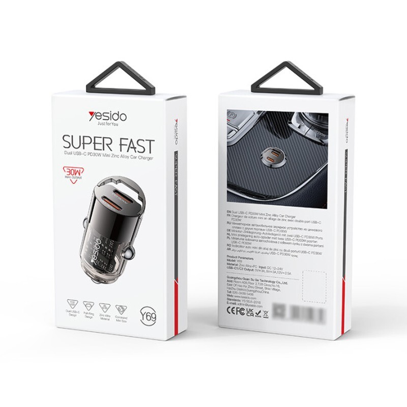 شارژر فندکی فست شارژ YESIDO Y69 3A QC 30W