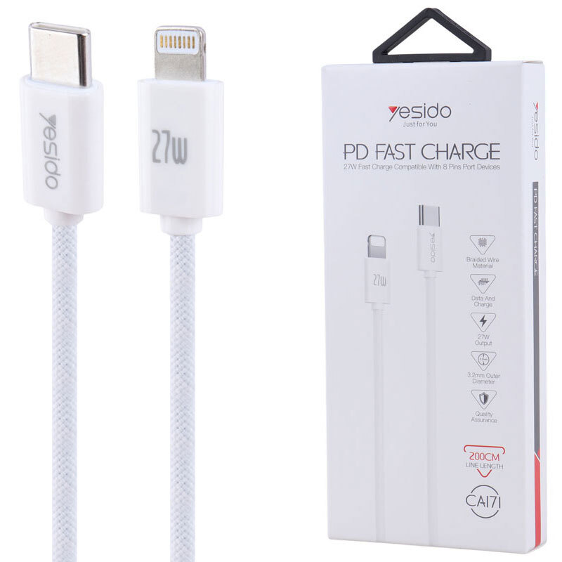 کابل تبدیل فست شارژ Yesido CA171 Type-C To Lightning PD 27W 2m