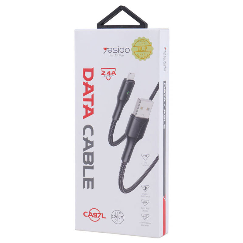 کابل آیفونی فست شارژ Yesido CA97L 2.4A 1.2m