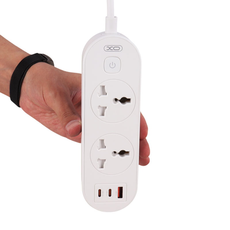چند راهی 2 خانه ارت دار ایکس او XO-WL31 با کابل 1.5 متری + شارژر USB و Type-C