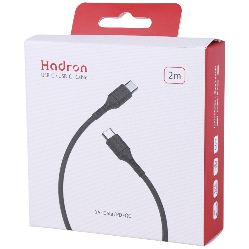 کابل تبدیل فست شارژ Hadron HTC-C-C01L Type-C to Type-C 3A PD QC 2m