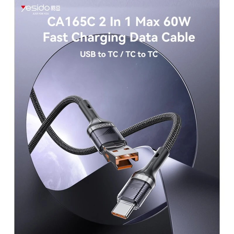کابل تبدیل فست شارژ Yesido CA165C 60W 1.2m