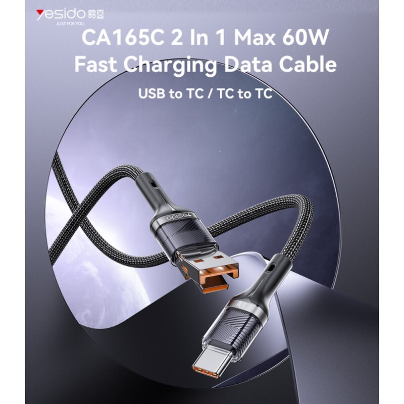 کابل تبدیل فست شارژ Yesido CA165C 60W 1.2m
