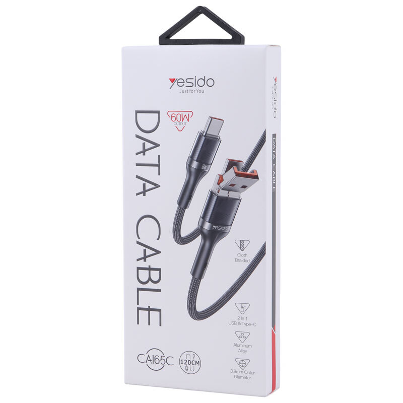 کابل تبدیل فست شارژ Yesido CA165C 60W 1.2m