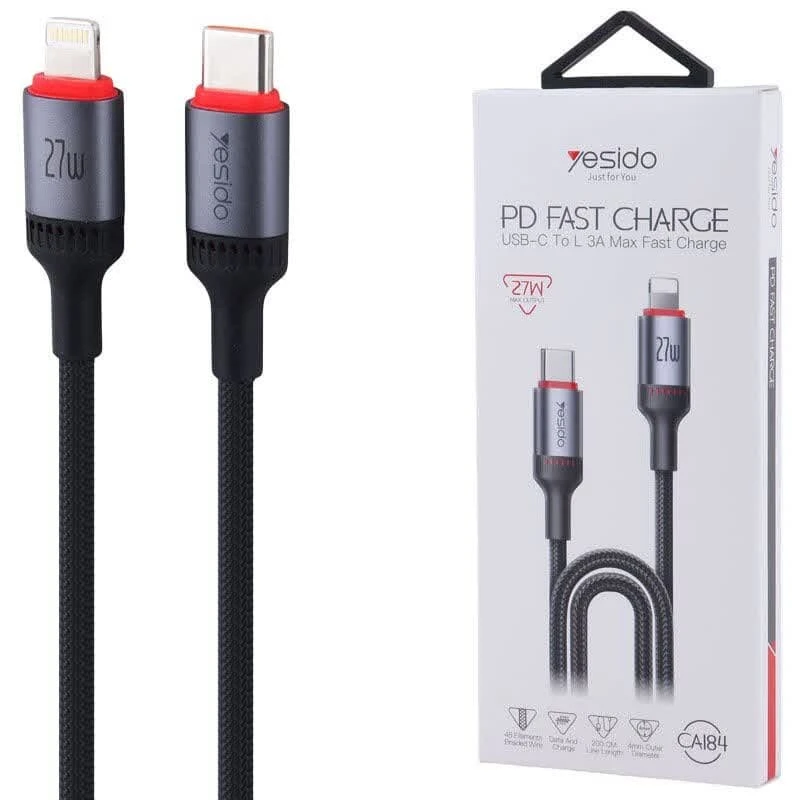 کابل تبدیل فست شارژ Yesido CA184 Type-C To Lightning 3A PD 27W 2m