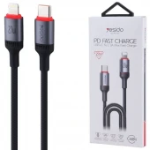 کابل تبدیل فست شارژ Yesido CA184 Type-C To Lightning 3A PD 27W 2m