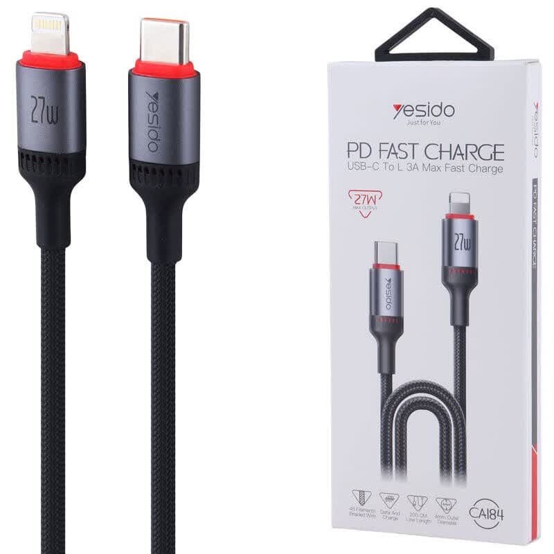 کابل تبدیل فست شارژ Yesido CA184 Type-C To Lightning 3A PD 27W 2m