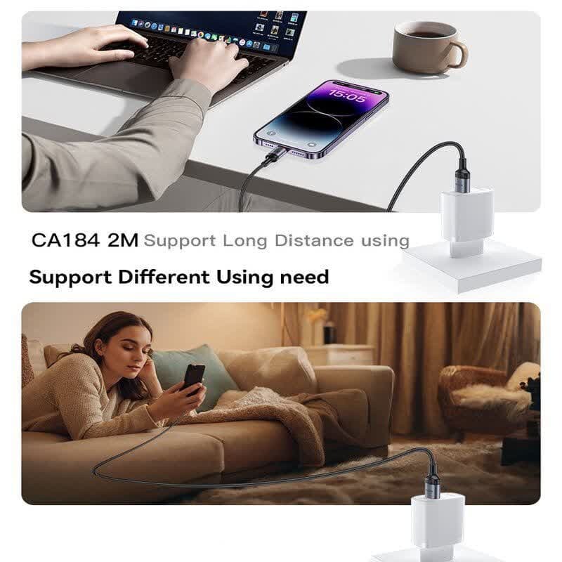 کابل تبدیل فست شارژ Yesido CA184 Type-C To Lightning 3A PD 27W 2m