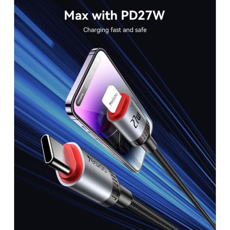 کابل تبدیل فست شارژ Yesido CA184 Type-C To Lightning 3A PD 27W 2m