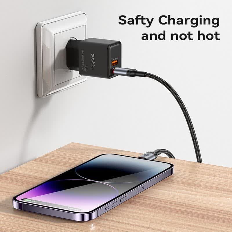 کابل تبدیل فست شارژ Yesido CA184 Type-C To Lightning 3A PD 27W 2m