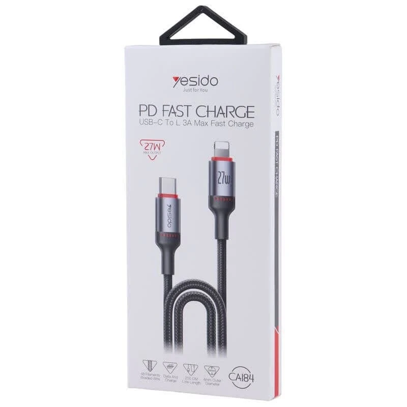کابل تبدیل فست شارژ Yesido CA184 Type-C To Lightning 3A PD 27W 2m