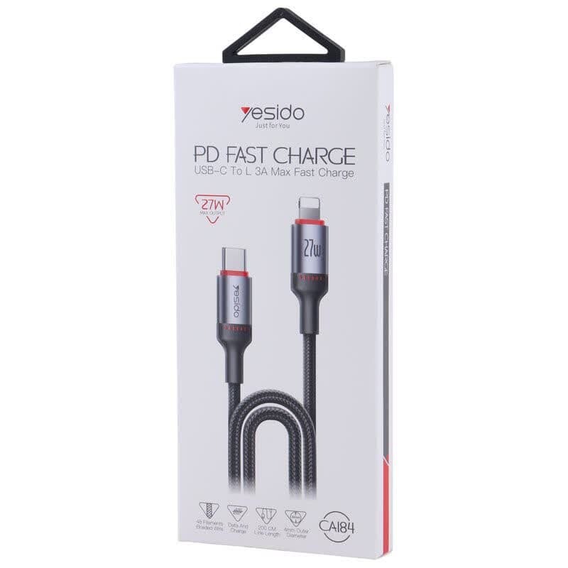 کابل تبدیل فست شارژ Yesido CA184 Type-C To Lightning 3A PD 27W 2m