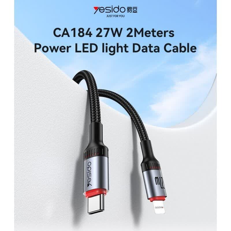 کابل تبدیل فست شارژ Yesido CA184 Type-C To Lightning 3A PD 27W 2m