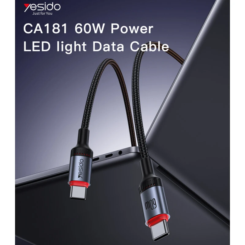 کابل تبدیل فست شارژ Yesido CA181 Type-C To Type-C PD 3A 60W 1.2m
