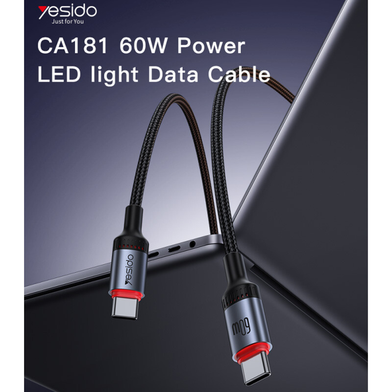 کابل تبدیل فست شارژ Yesido CA181 Type-C To Type-C PD 3A 60W 1.2m