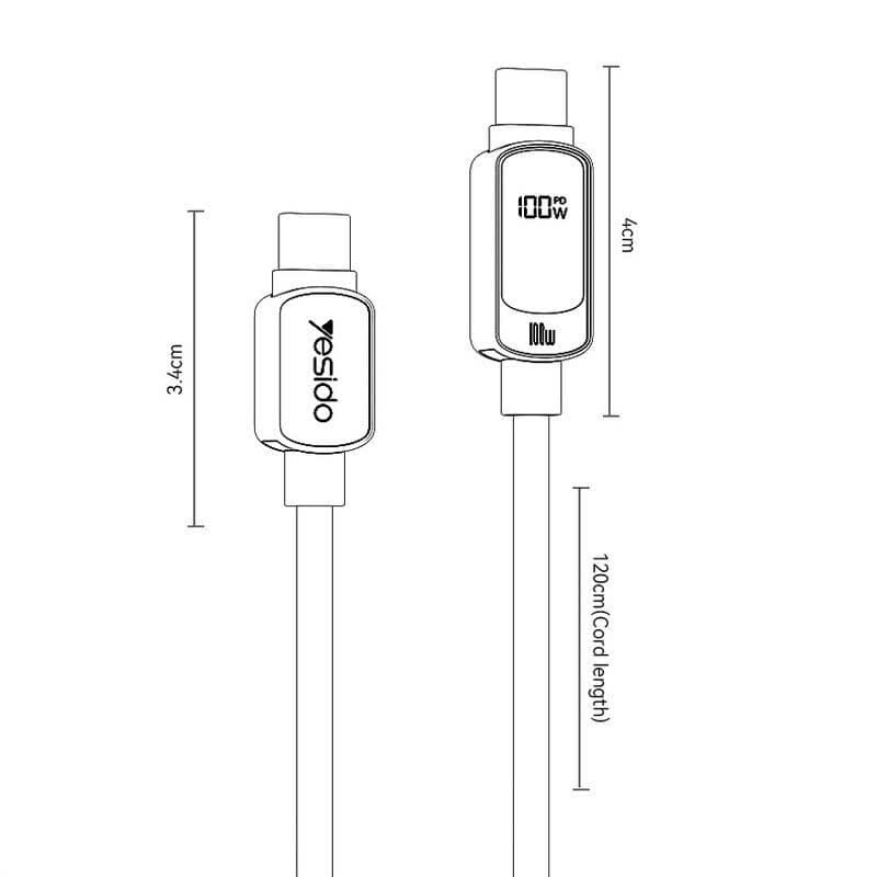 کابل تبدیل فست شارژ Yesido CA179 Type-C To Type-C 3A PD 100W 1.2m