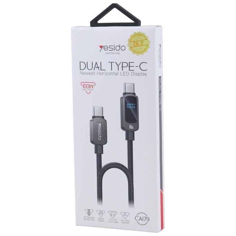 کابل تبدیل فست شارژ Yesido CA179 Type-C To Type-C 3A PD 100W 1.2m