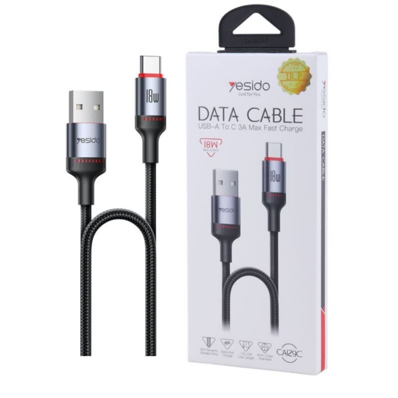 کابل تایپ سی فست شارژ Yesido CA129 3A 18W 1.2m